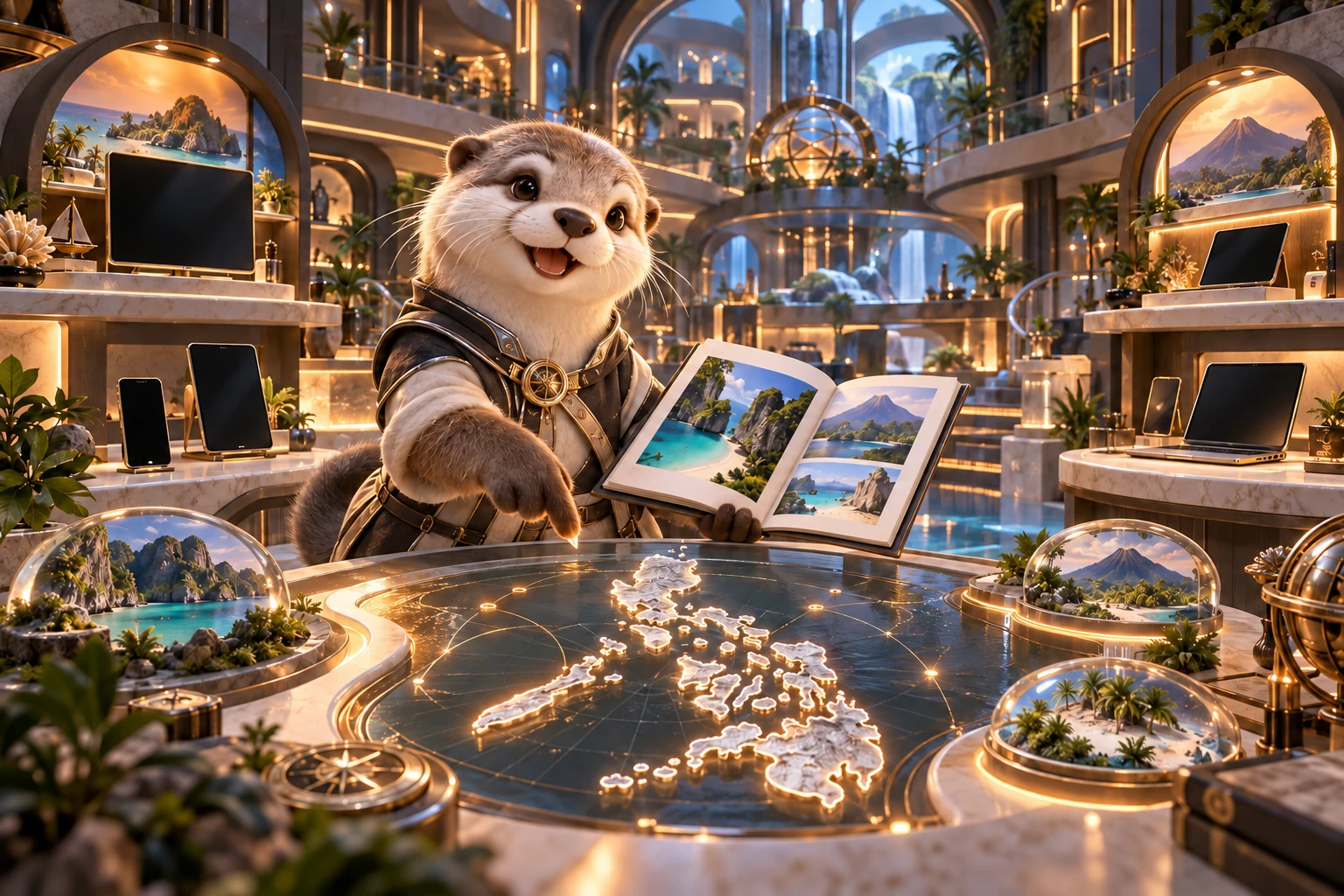 An otter guide explores an information hub with a Philippine island map.