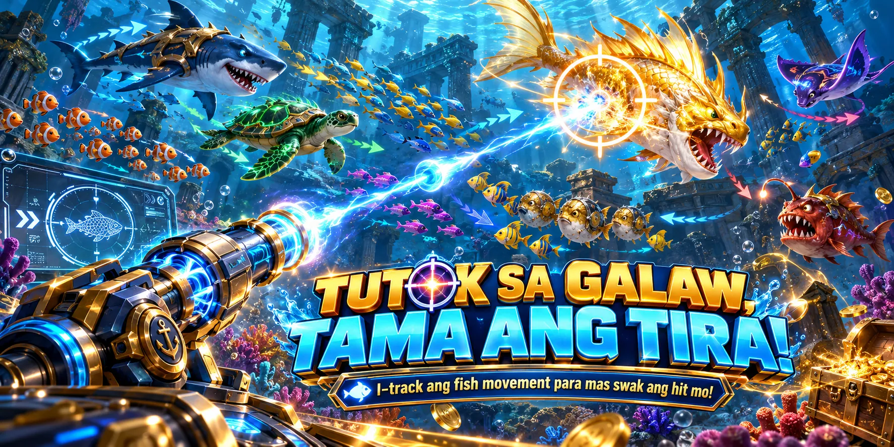 TUTOK SA GALAW, TAMA ANG TIRA: aiming at moving fish and timing the cannon shot