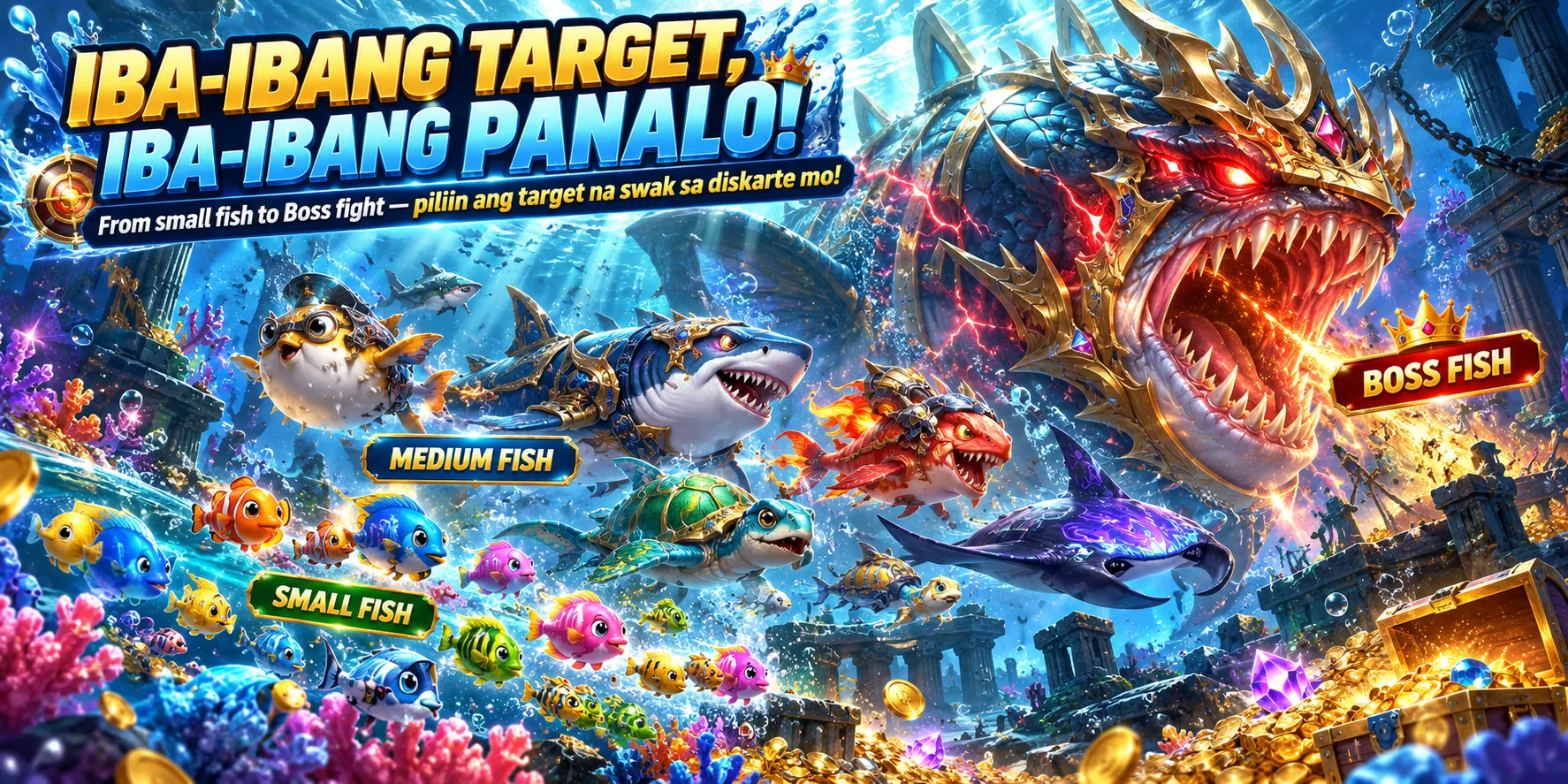 IBA-IBANG TARGET, IBA-IBANG PANALO: small fish, medium fish and giant boss fish targets